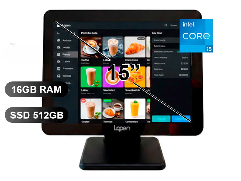 AIO LOPEN POS LN-D180/ I5-1235/ 16GB/ SSD512GB/ VGA/ HDMI/ 4PRT.USB / RJ45/ 15