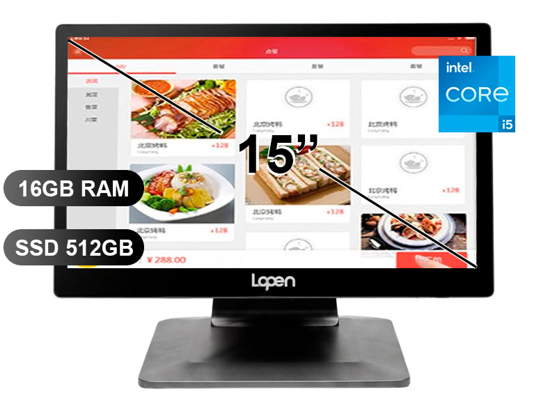 AIO LOPEN POS LN-D180N I5-1235/ 16GB/ SSD512GB/ VGA/ HDMI/ 4PRT.USB / RJ45/ 15