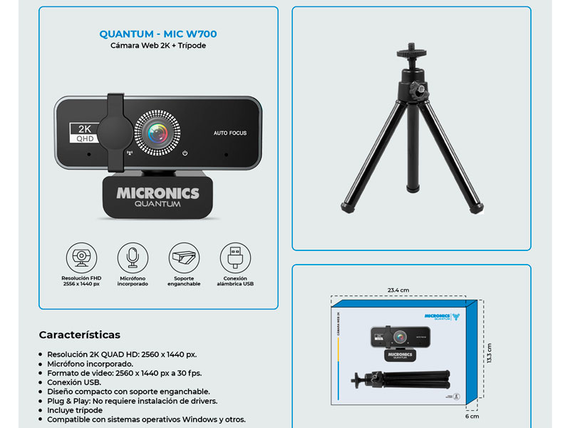CAMARA WEB MICRONICS MIC W700 QUANTUM 1440 QHD LENTE 2P2G