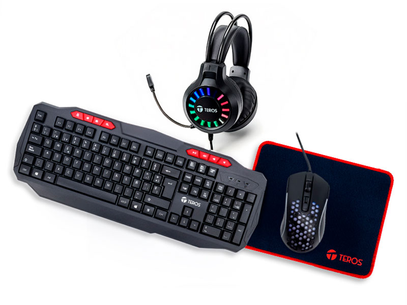 COMBO TEROS TECLADO Y MOUSE + AUDIFONO Y PAD MOUSE TE-5014S