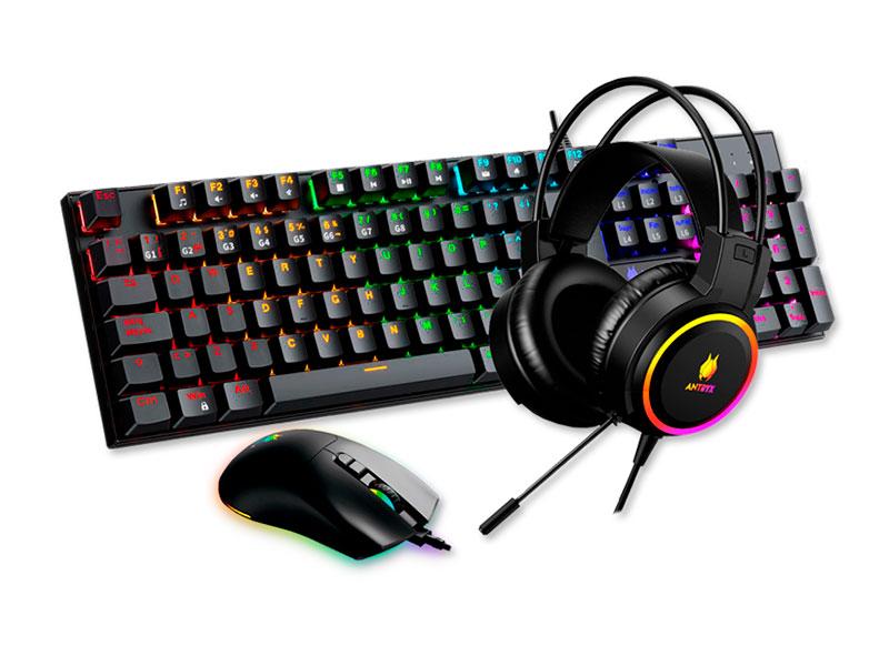 KIT GAMING TECLADO Y MOUSE + AUDIFONO ANTRYX  GC-3100 X3 BLACK AGC-3100X3KBL-SP