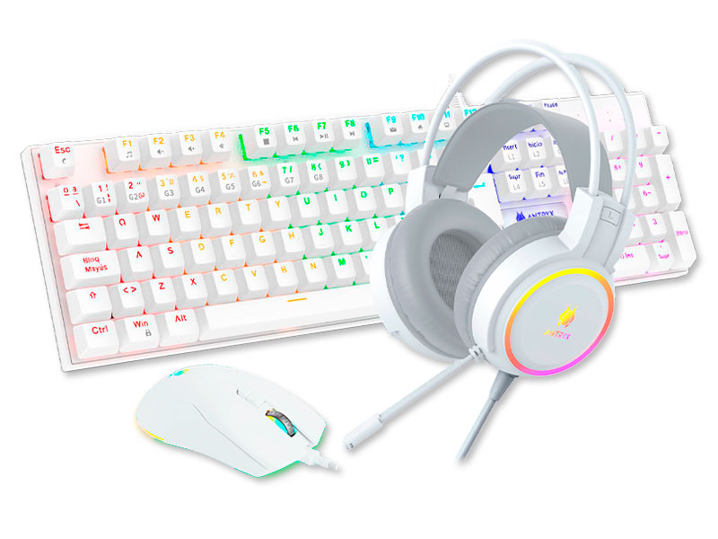 KIT GAMING TECLADO Y MOUSE + AUDIFONO ANTRYX  GC-3100 X3 WHITE