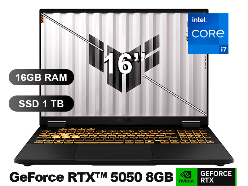 LAPTOP ASUS TUF GAMING F16 FX608MHR-RV169 I7-14650HX/ 16GB/ SSD1TB/ RTX5050-8GB/ 16