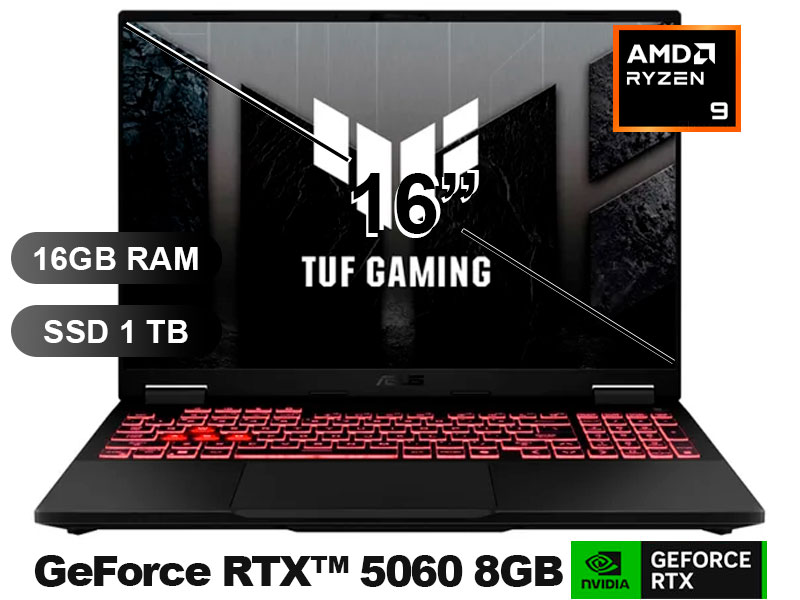LAPTOP ASUS TUF GAMING FA608PM-RV078 R9-8940HX/ 16GB/ SSD1TB/ RTX5060-8GB/ 16