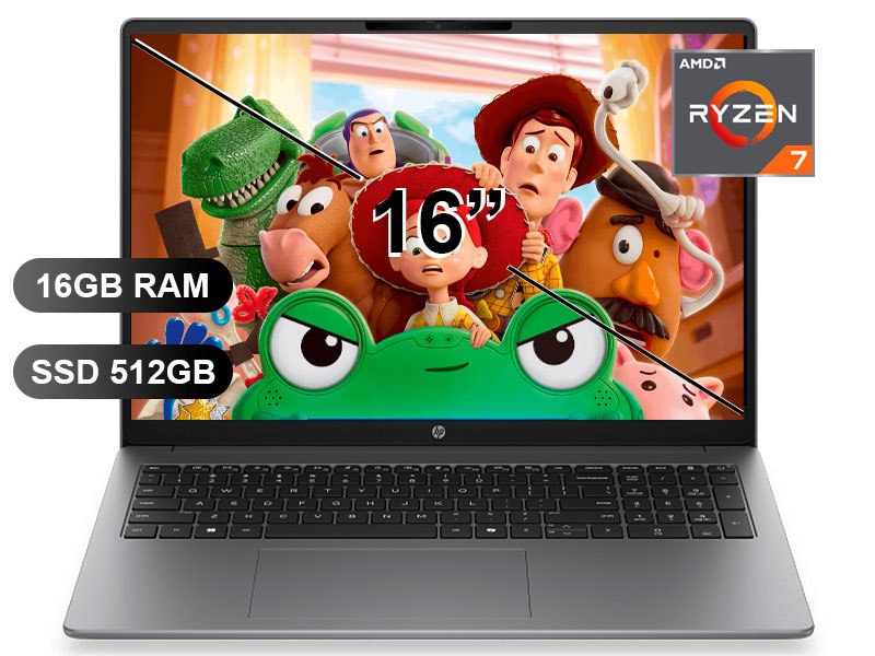 LAPTOP HP 200 G2A RYZEN7 -250/ 16GB/ SSD512GB/ 16/ D61MFLT