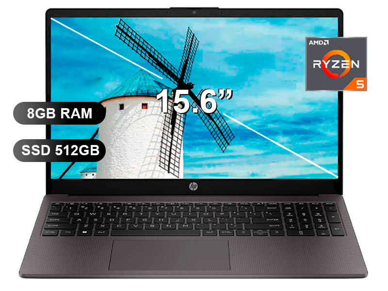 LAPTOP HP 255 G10 RYZEN5 7520U 2.8/ 4.3GHZ/ 8GB/ SSD512GB/ 15.6/ FREE/ A12HBLT