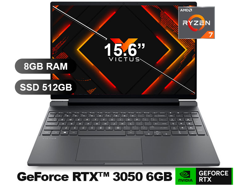 LAPTOP HP VICTUS GAMING 15-FB3019LA R7-7445HS/ 8GB/ SSD512/ RTX3050-6GB/ BT4F6LA