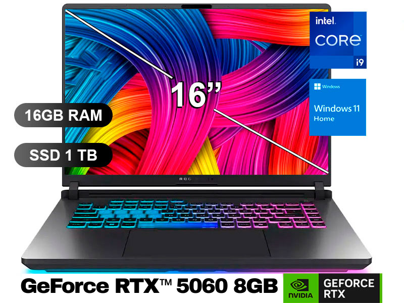 LAPTOP ASUS ROG STRIX G16  G615JMR-RV017W I9-14900HX/ SSD1TB/ 16GB/ GeForce RTX5060 / 16/W11H