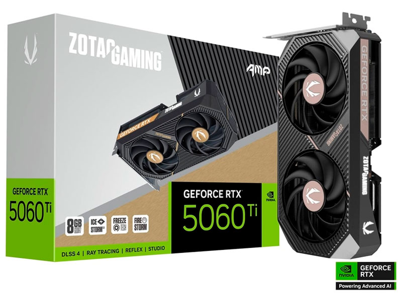 TARJETA DE VIDEO ZOTAC GEFORCE GAMING RTX5060TI 8GB AMP GDDR7 ZT-B50610F-10M